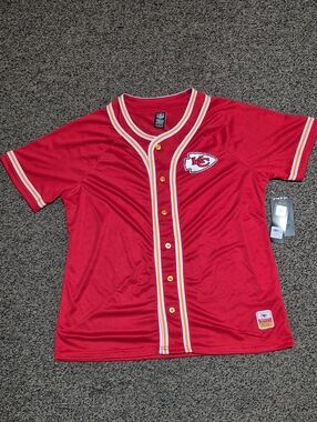 Kansas City Chiefs Button-Front Jersey with White and Gold Trim
